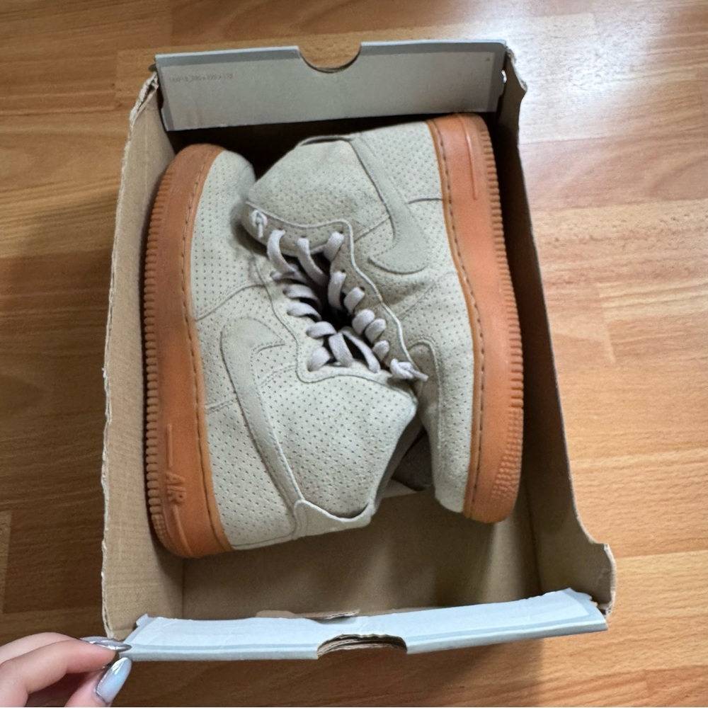 Beige High-Top Sneakers with Gum Sole